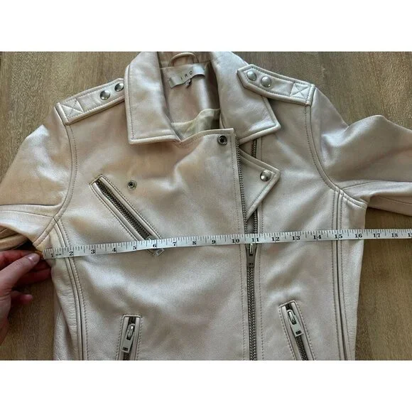 IRO PARIS Milaspe Light Baby Metallic Pink Lambskin Leather Moto Biker Jacket 38 - Picture 9 of 12